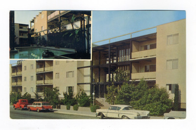Berkeley CA, 2033 Haste Street, Haste Park Apartments, station wagon, postcard