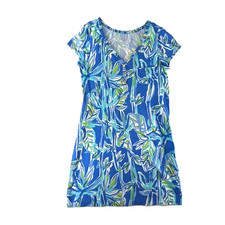 Lilly Pulitzer Dress Womens Sz Large Palmira Tee Blue Crush Bamboo Logo Buttons