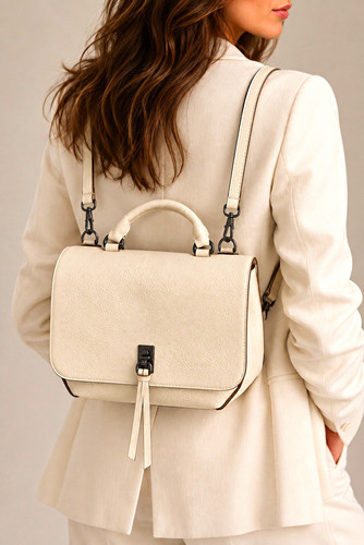 Rebecca Minkoff Darren Beige Crossbody Satchel Top Handle Turn Lock Backpack 