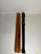Vintage Wood Double Flute Hand Carved 7 Hole Folk Instrument  Aulos 103J Flute