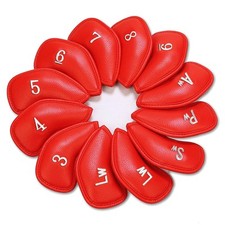 Premium Red Golf Club Head Covers Set of 12 Synthetic Leather Iron Covers