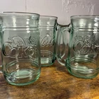 Coca Cola Glass Mug Set 4 Indiana Glass Green Tint Coke Vintage USA Made