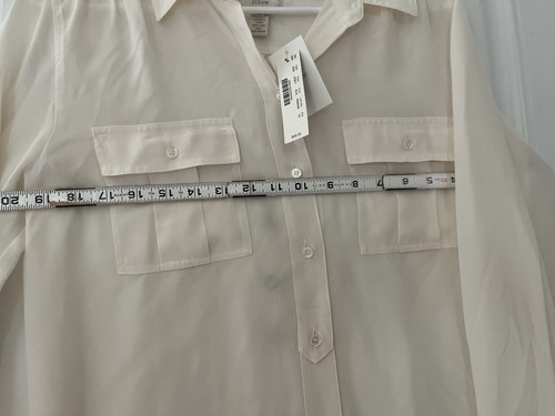 NWT J. Crew 100% Silk Long Sleeve Ivory Sz 10 Collar Button Front Pockets - Picture 8 of 9