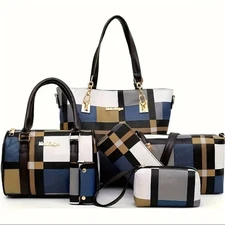 6PCS/Set Leather Handbags Women Tote Bags Shoulder Purses Satchel Bag Wallet Bag