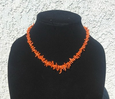 Natural Dark Orange Branch Coral 16'' Necklace- Vintage Estate
