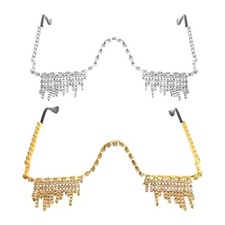 Rhinestone Half Glasses Frame without Lens Chain Eyeglasses for Club Festival