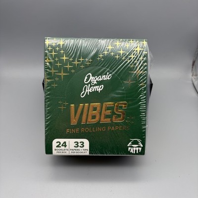 Vibes Rolling Papers Org. Hemp Green 33 Leaves&Tips 24ct Packs w/ Free Shipping