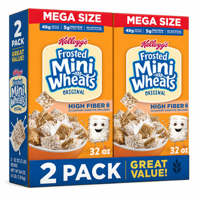 Kellogg s Frosted Mini-Wheats Cereal 2 Pack 32 oz Mega Size High Fiber Whole Gra