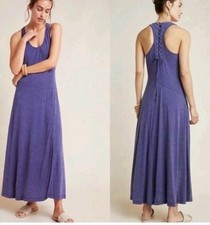 Maeve Anthropologie L Blue Melanie Maxi Dress Lace-Up Coastal Chic Boho Cottage