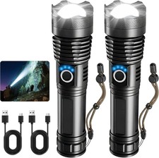 2PCS High Powered LED Flashlight Super Bright Light USB Rechargeable Flashlights
