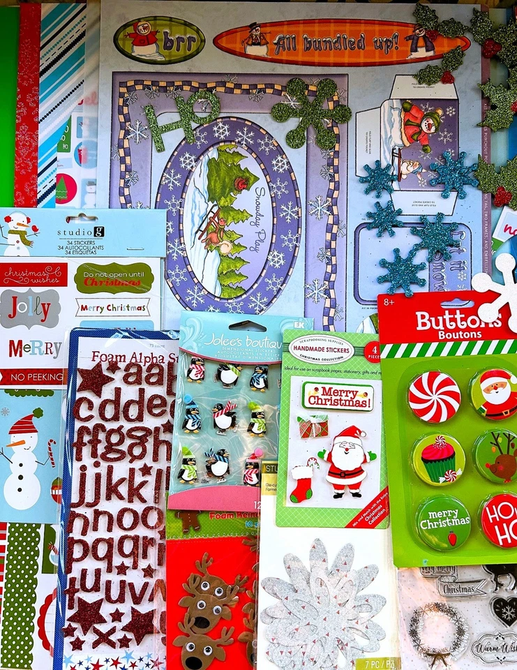 LOTE 320 PIEZAS NAVIDAD INVIERNO VACACIONES ÁLBUM DE RECORTES PAPELES PEGATINAS ADORNOS - Imagen 4 de 4