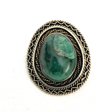 Vtg Green Silver & Gold Toned Pendant Brooch Chrysocolla Eilat Israel Filigree