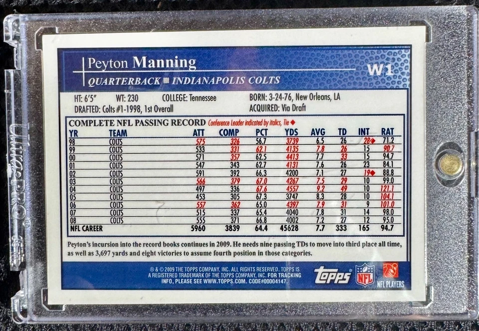 PEYTON MANNING 金色反光镜(沃尔玛罕见发布)- 2009 Topps #W1 Beauty 💎 — 第 2/2 张图片