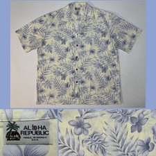 Vintage Aloha Republic Cotton Hawaiian Shirt Hibiscus Palm 2XL Hawaii Made EUC