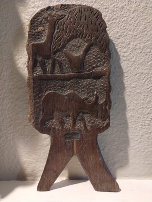 Hand Carved African Wood Birthing Chair Stool Animal Back Panel