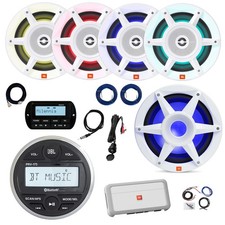 JBL Marine Gauge BT Radio,Remote, 4x 8" LED White Speaker,Sub, Amp, Accessories