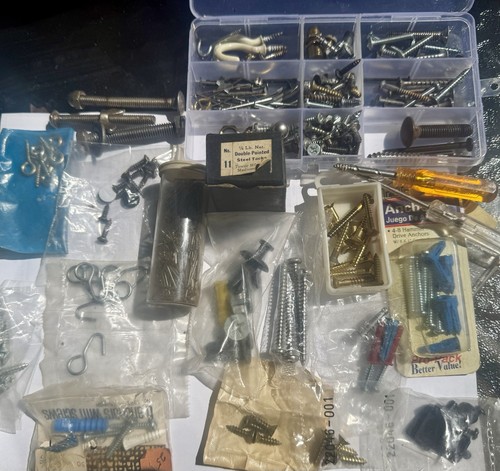 Lot Assorted Random Old Hardware, Screws, Nails, Hooks.