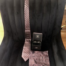 VTG Giorgio Armani Men's Burgundy Black Pink Silk Tie & Cufflinks Gift Set New