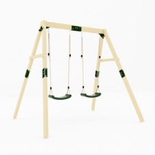 Garden Outdoor Wooden Double Swing Set, Playground for Kids with 2 Plastic Seat