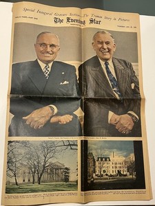 RARE! Truman Inauguration The Evening Star Newspaper Washington DC, Jan 20 1949