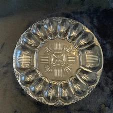 Vintage L E Smith Crystal Glass Deviled Egg And Relish 10 3/4” Diameter Platter