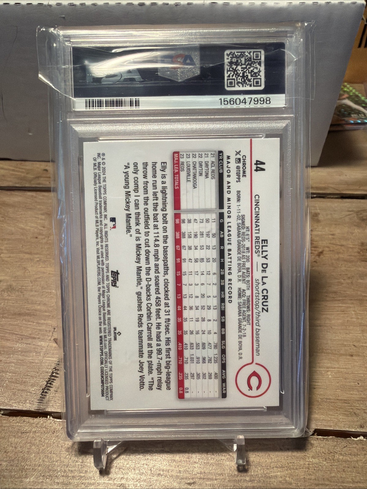 2024 TOPPS CHROME 44 ELLY DE LA CRUZ PINK REFRACTOR REDS RC PSA 10 view 2