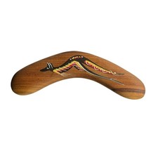 Hand Painted Aboriginal Brown Wooden Boomerang Kangaroo Tribal Design Australia