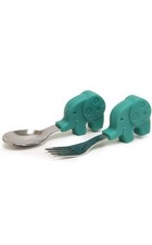 Marcus Marcus Baby, Toddler Spoon and Fork Set With Cute Green Elephant Handle