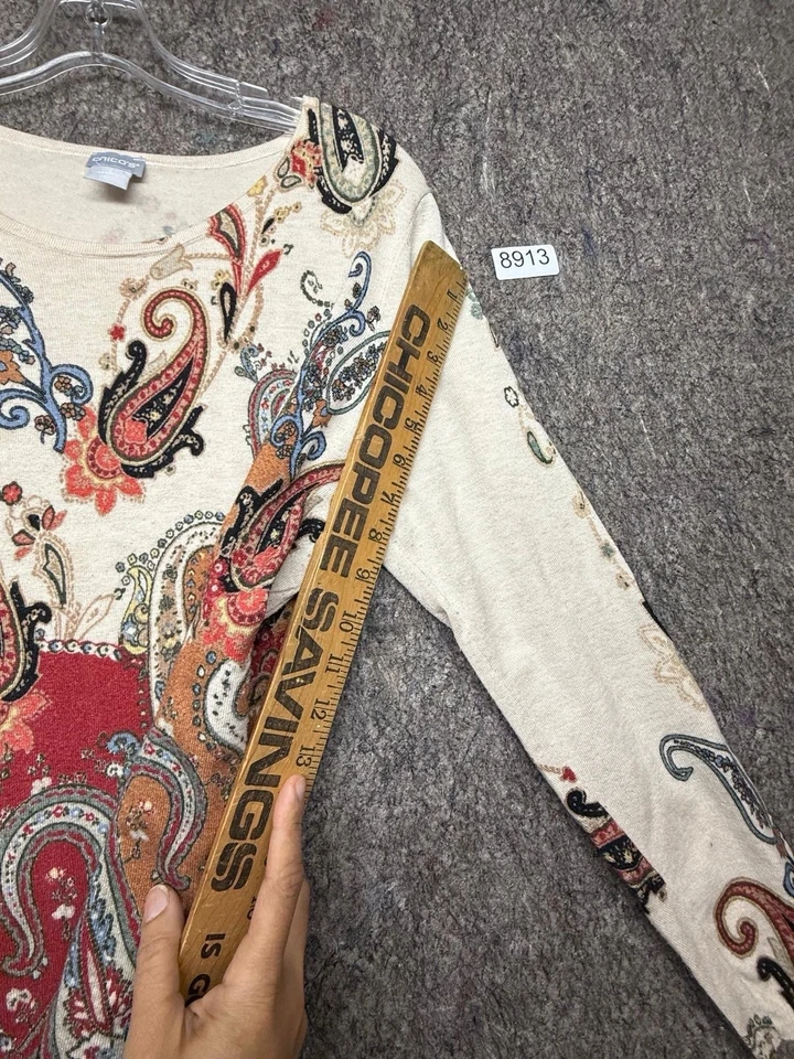 Suéter Chico's Paisley Pulôver Bege Tamanho XL - Imagem 4 de 4