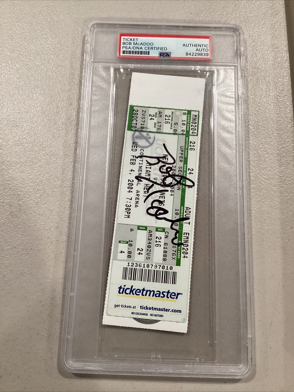 2004 Feb 4 New Jersey Nets Miami Heat Ticket Bob McAdoo Signed PSA 