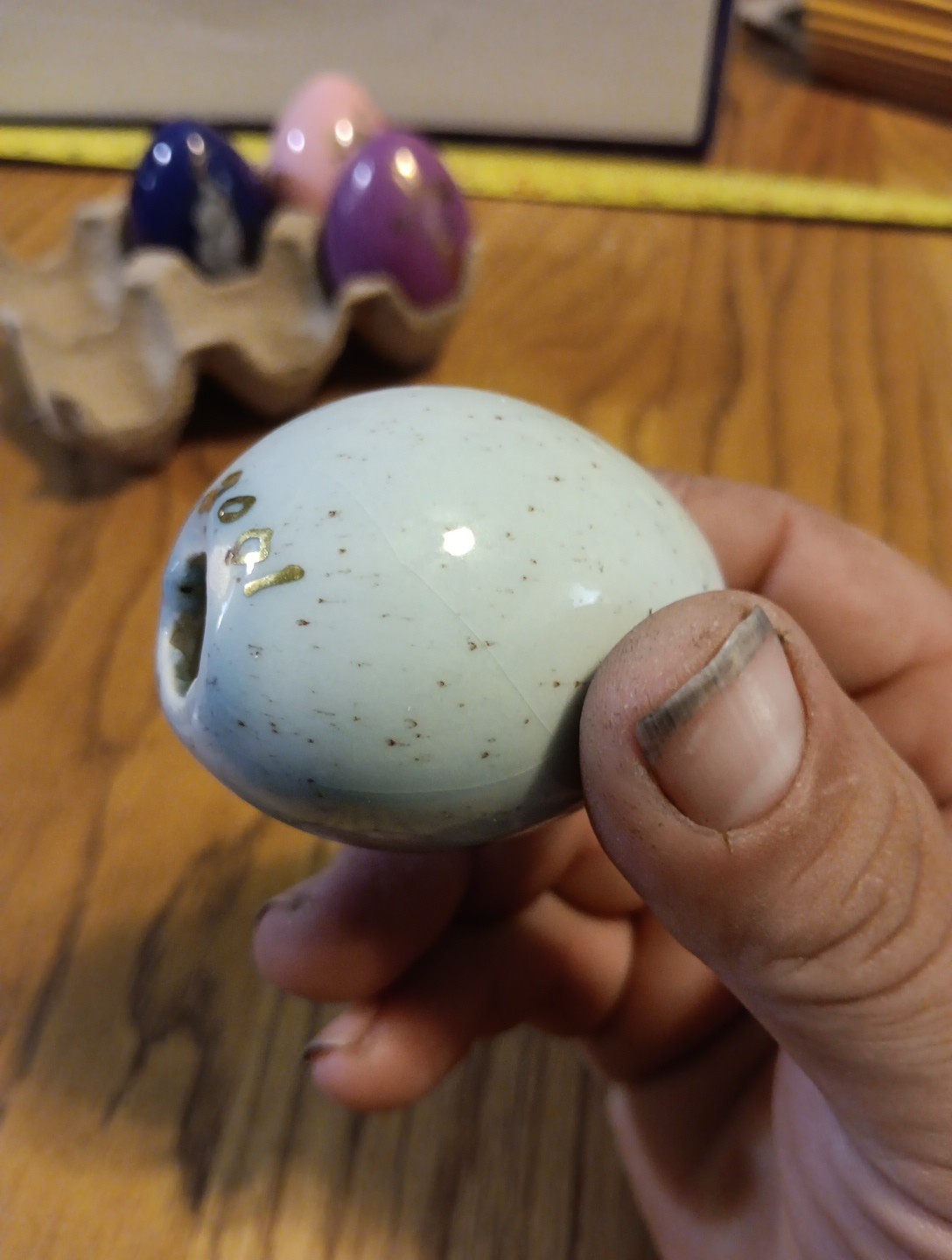 6 Painted Porcelain Eggs 2000- 2001. Flowers,Indians, Buffalo, Cranes