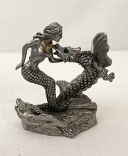 Vintage Rawcliffe Pewter Dragon Figurine With Crystal & Mermaid 2000 1111058 USA