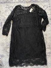 NWT Lane Bryant Black Lace Overlay Dress Size 28 Long Sleeve Midi Knee Length