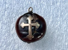 Antique Victorian Watch Fob Charm 10k Gold Kukui Nut Star Cross Emblems Sea Bean