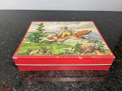 Vintage Tschechisches Holz Bilderblock Puzzle Kubus Střední Märchen 21x18cm