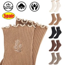 5pairs Women's Cotton Ruffled Socks Casual Ankle Socks Knitted Soft Ruffled Sock