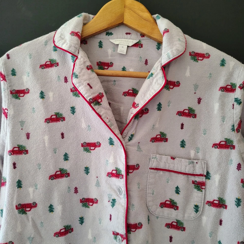 Charter Club Women's Holiday 100% Cotton Flannel Pajama Set Sz M Christmas Truck - Image 3 of 4