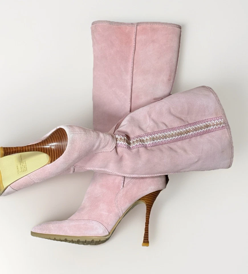 Botas hasta la rodilla de gamuza rosa Nine West para mujer 8 tacón alto forradas de piel de oveja invierno Foto 4 de 4