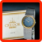 Vintage [MINT] SEIKO CREDOR 5A74-0230 18KT Gold Bezel Blue Stone Men Watch