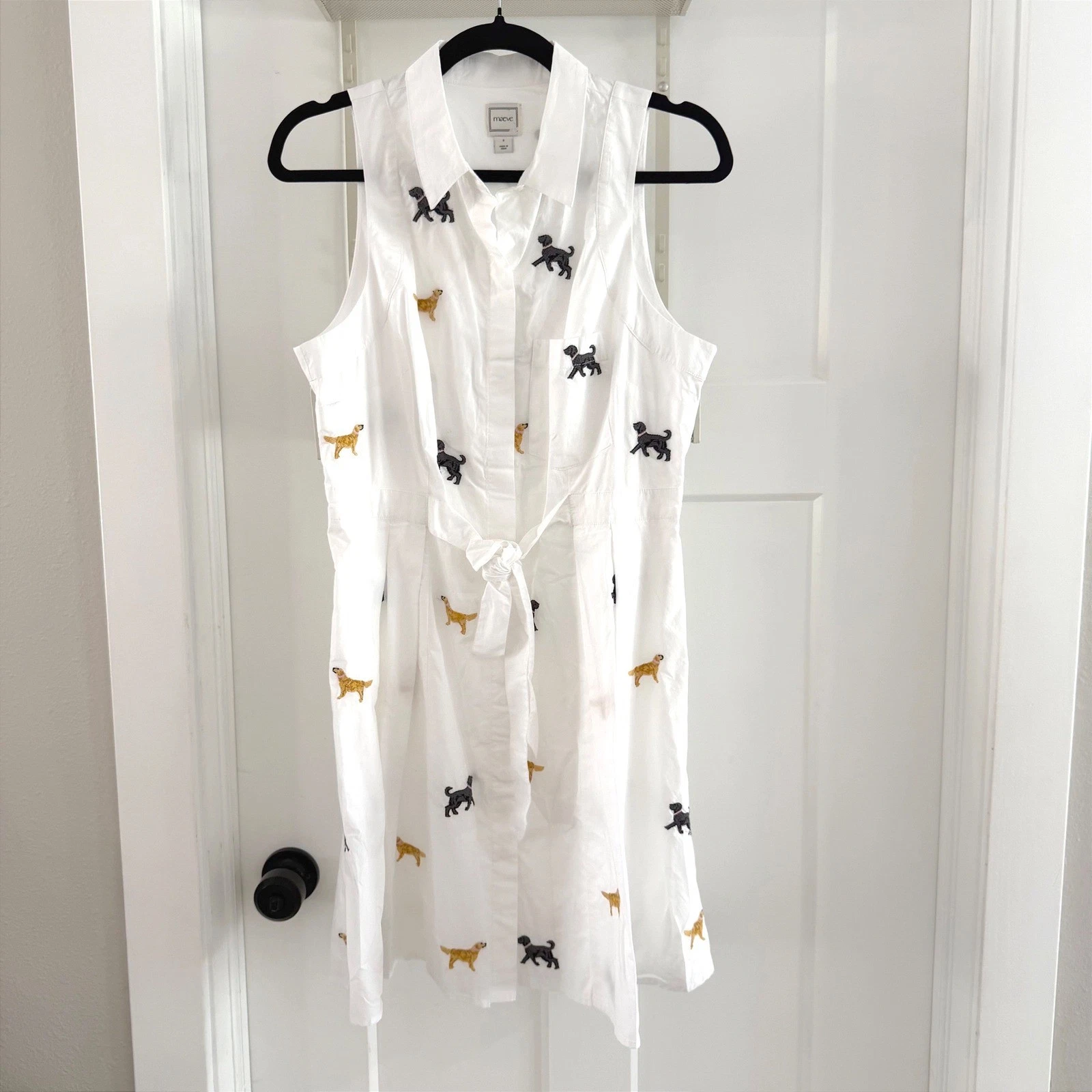 Maeve Anthropologie Sleeveless Mini Shirt Dress White Embroidered Dogs Puppy S
Opens in a new window