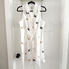 Maeve Anthropologie Sleeveless Mini Shirt Dress White Embroidered Dogs Puppy S