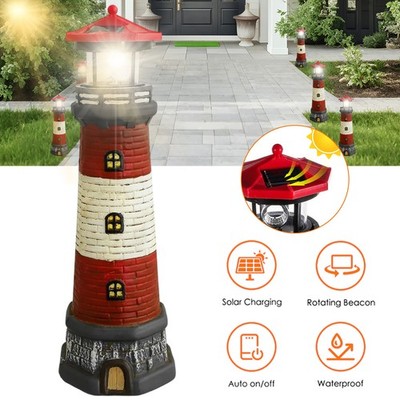 LED Solar Leuchtturm 37.5 cm | Garten Leuchtfeuer Rot Weiß | Deko Beleuchtung