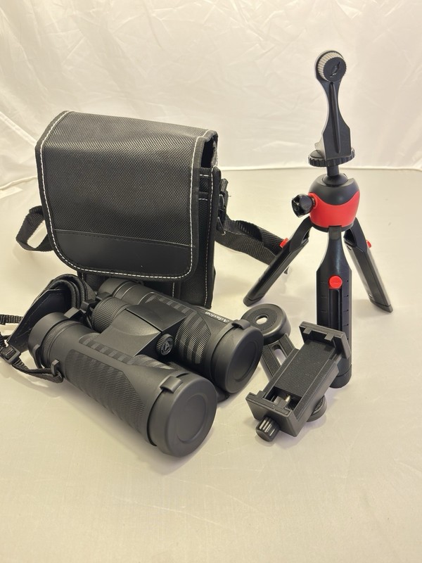 Adasion 12x42 Black Binoculars with Phone Adapter and Tabletop Tripod