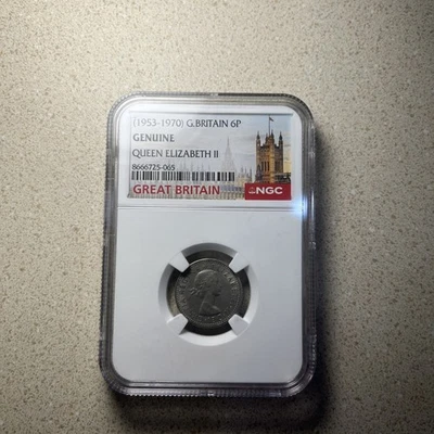 1966 Great Britain 6 Pence Queen Elizabeth II – NGC Slabbed – Genuine.  628 - Image 1 of 4