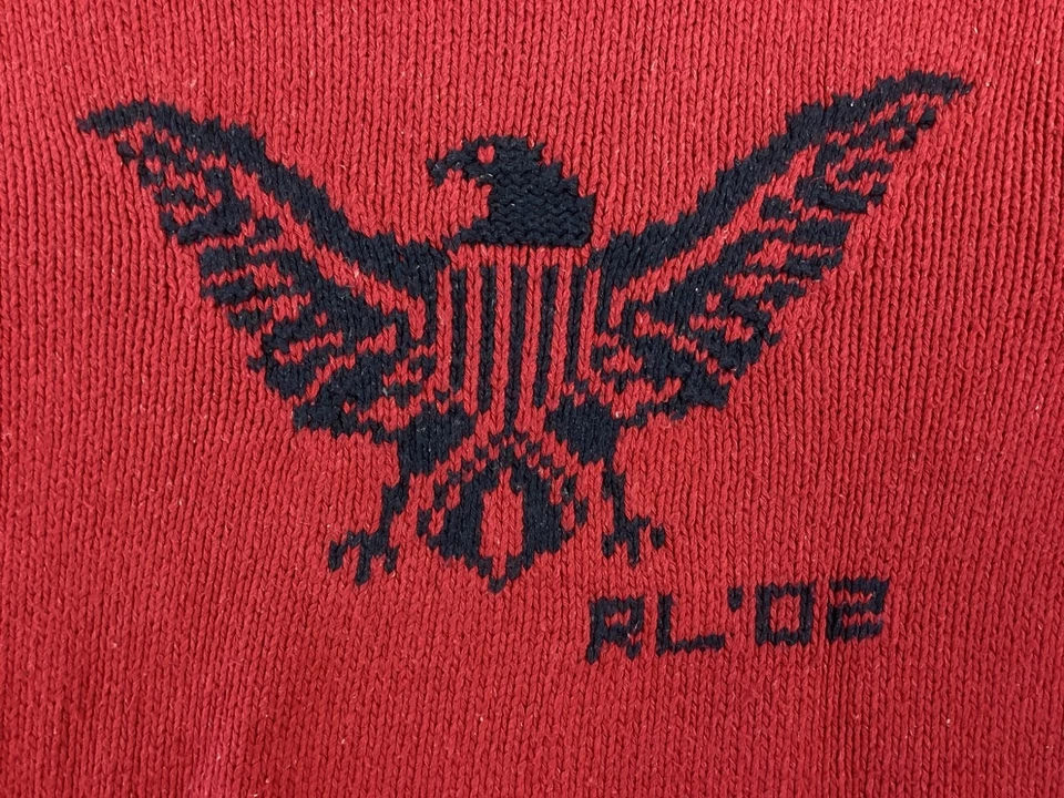 Suéter Vintage Polo Eagle RL 02 XL Ralph Lauren Rojo 2002 Tejido Deportista Estadio Foto 2 de 4