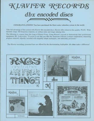 1970s Klavier Records dbx Encoded LP Catalog Audiophile Classical Jazz Promo