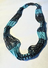 30" Waterfall Turquoise Multi Strand Tribal Southw Seed Bead Statement Necklace