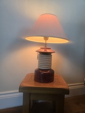 Nautical table lamp wooden rope bound bedside lamp es fitting 