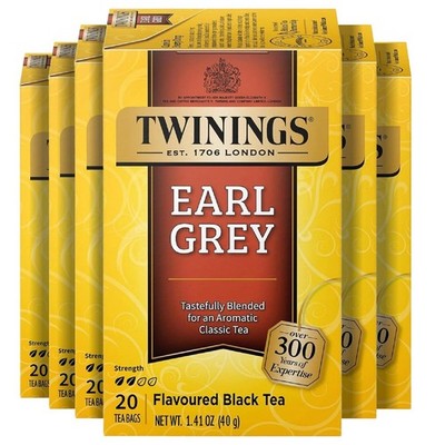 Twinings Earl Grey Black Tea Individually Wrapped Bags, 20 Count (Pack of 6)