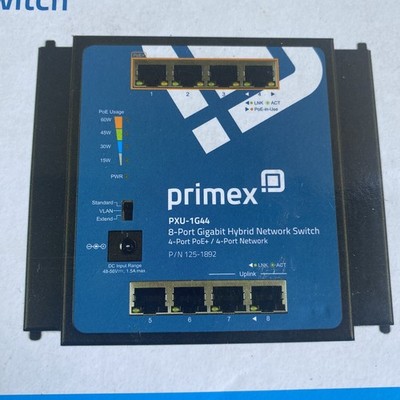 Primex PXU-1G44 8-Port Gigabit Hybrid 4 PoE+ Network Switch Electronics